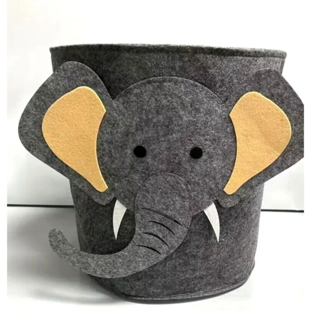 New 3D GRAY Felt ELEPHANT Storage Bin Toy Laundry Hamper Basket Container NIP